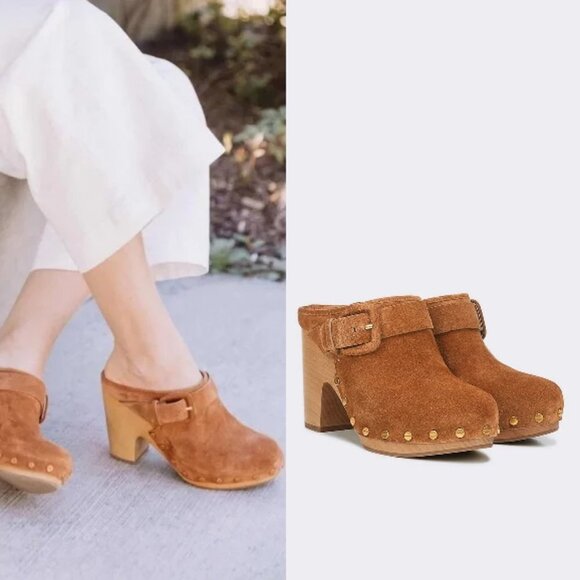 Veronica Beard Dacey Clogs in Pecan Suede 11